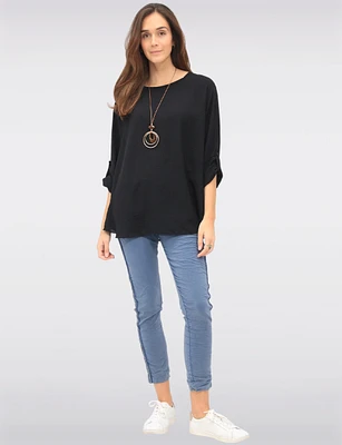 Adjustable Long Sleeve Flowy Boho-Chic Necklace Rounded Hem Tunic  by Froccella