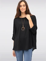 Adjustable Long Sleeve Flowy Boho-Chic Necklace Rounded Hem Tunic  by Froccella