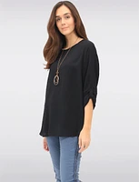 Adjustable Long Sleeve Flowy Boho-Chic Necklace Rounded Hem Tunic  by Froccella