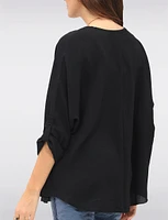Adjustable Long Sleeve Flowy Boho-Chic Necklace Rounded Hem Tunic  by Froccella
