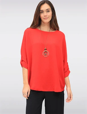 Adjustable Long Sleeve Flowy Boho-Chic Necklace Rounded Hem Tunic  by Froccella