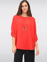 Adjustable Long Sleeve Flowy Boho-Chic Necklace Rounded Hem Tunic  by Froccella
