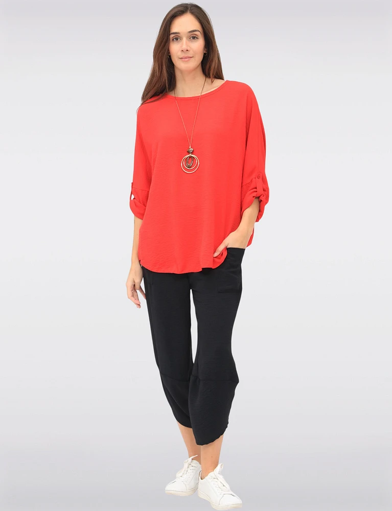 Adjustable Long Sleeve Flowy Boho-Chic Necklace Rounded Hem Tunic  by Froccella