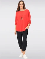 Adjustable Long Sleeve Flowy Boho-Chic Necklace Rounded Hem Tunic  by Froccella