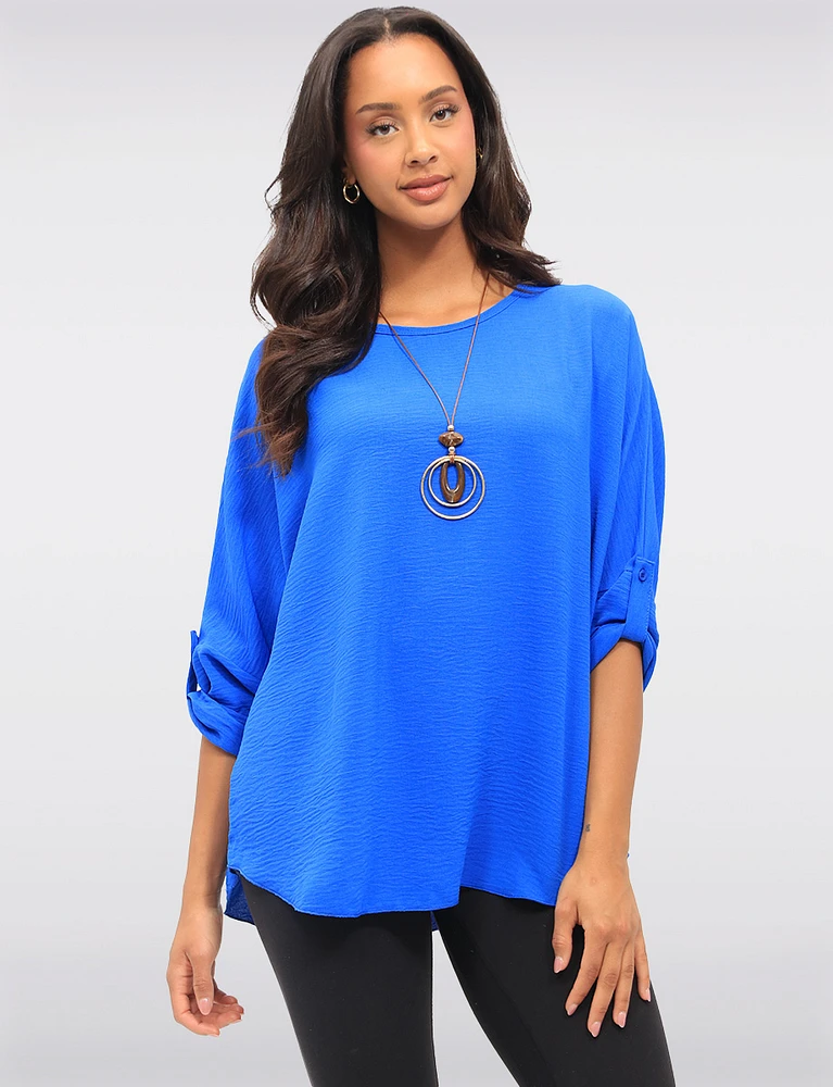 Adjustable Long Sleeve Flowy Boho-Chic Necklace Rounded Hem Tunic by Froccella
