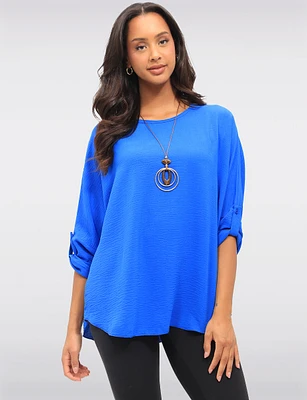 Adjustable Long Sleeve Flowy Boho-Chic Necklace Rounded Hem Tunic  by Froccella