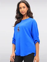 Adjustable Long Sleeve Flowy Boho-Chic Necklace Rounded Hem Tunic  by Froccella