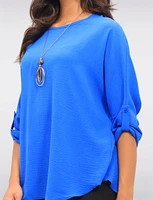 Adjustable Long Sleeve Flowy Boho-Chic Necklace Rounded Hem Tunic  by Froccella