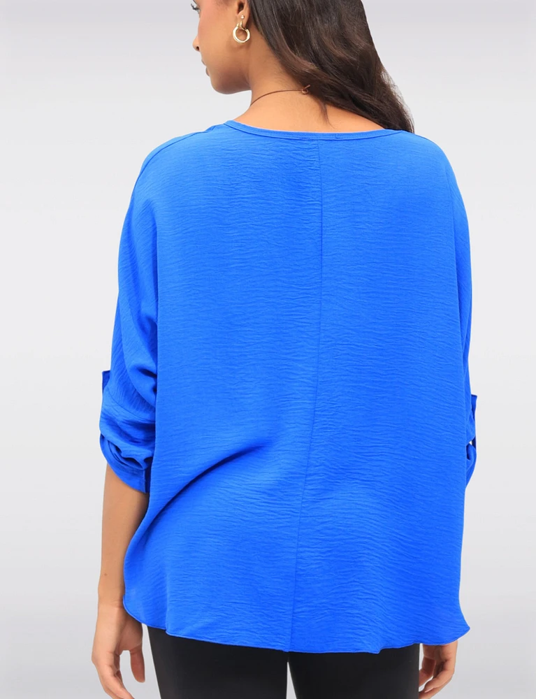 Adjustable Long Sleeve Flowy Boho-Chic Necklace Rounded Hem Tunic  by Froccella
