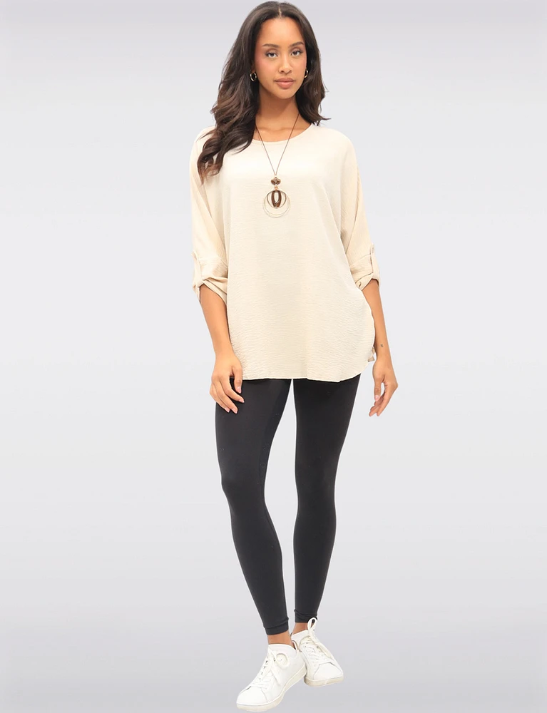 Adjustable Long Sleeve Flowy Boho-Chic Necklace Rounded Hem Tunic  by Froccella
