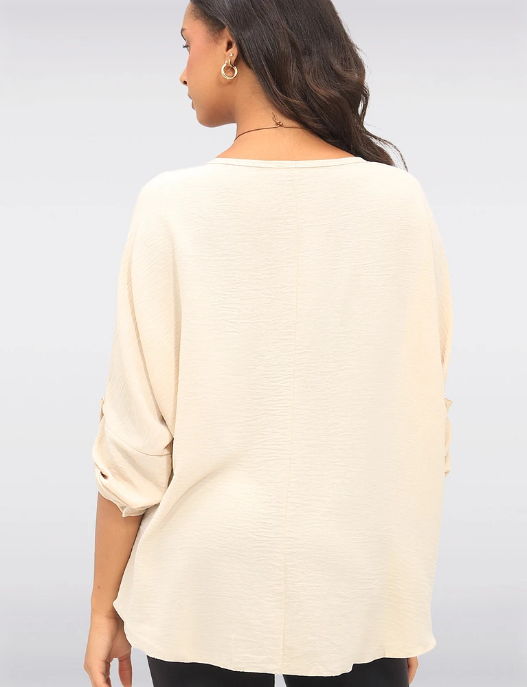 Adjustable Long Sleeve Flowy Boho-Chic Necklace Rounded Hem Tunic  by Froccella