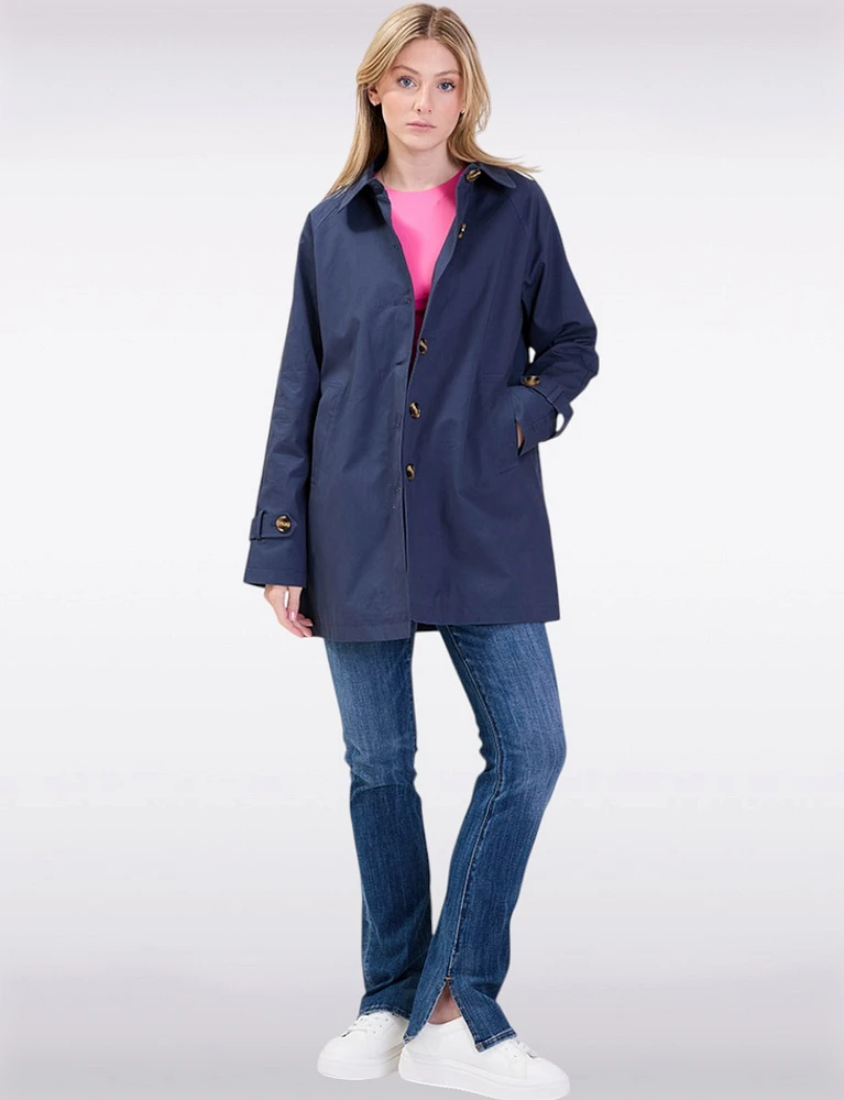 Vegan Chic Straight Fit Short Single-Breasted Cotton Trench Coat by Point Zero