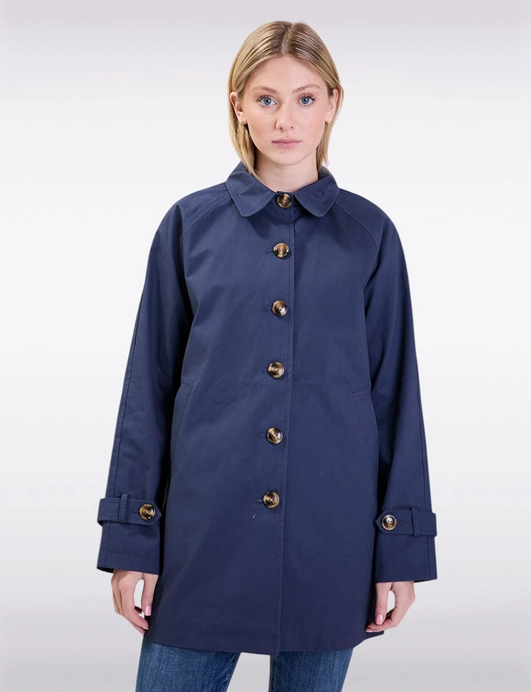 Vegan Chic Straight Fit Short Single-Breasted Cotton Trench Coat by Point Zero