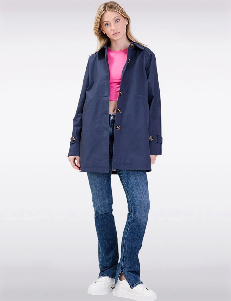 Vegan Chic Straight Fit Short Single-Breasted Cotton Trench Coat by Point Zero