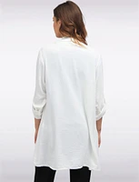 Long Crinkle Flowy Adjustable Sleeve Drape Front Cardigan by Froccella