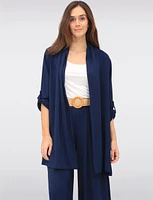 Long Crinkle Flowy Adjustable Sleeve Drape Front Cardigan by Froccella