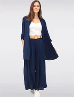 Long Crinkle Flowy Adjustable Sleeve Drape Front Cardigan by Froccella