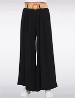 Lightweight Flowy Wide-Leg Pants with Stretch Straw-Buckle Belt by Froccella