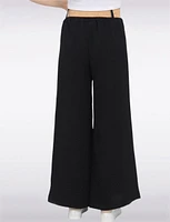 Lightweight Flowy Wide-Leg Pants with Stretch Straw-Buckle Belt by Froccella