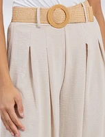 Lightweight Flowy Wide-Leg Pants with Stretch Straw-Buckle Belt by Froccella