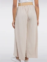 Lightweight Flowy Wide-Leg Pants with Stretch Straw-Buckle Belt by Froccella