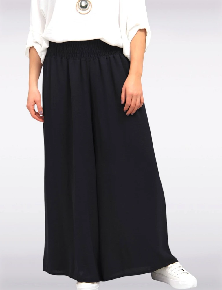Chic Crinkle Flowy Wide Leg Pant With Elastic Waist Band By Froccella