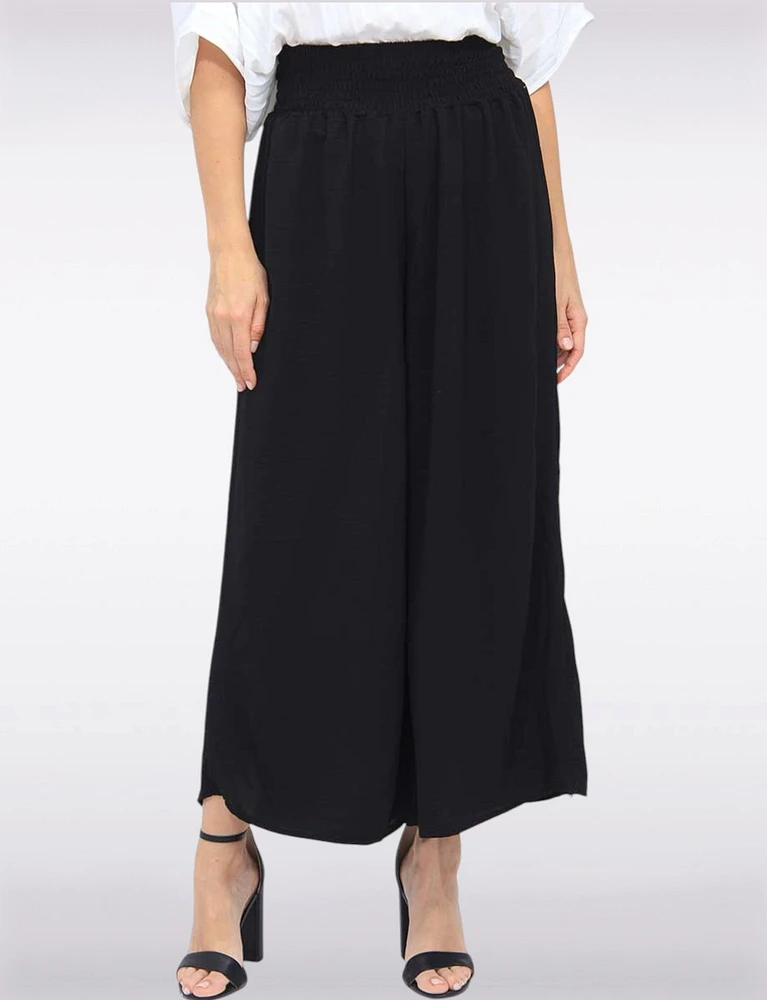 Chic Crinkle Flowy Wide Leg Pant With Elastic Waist Band By Froccella