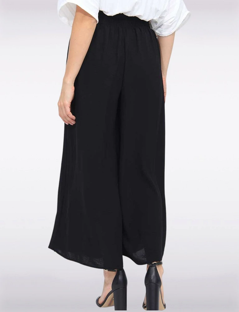 Chic Crinkle Flowy Wide Leg Pant With Elastic Waist Band By Froccella