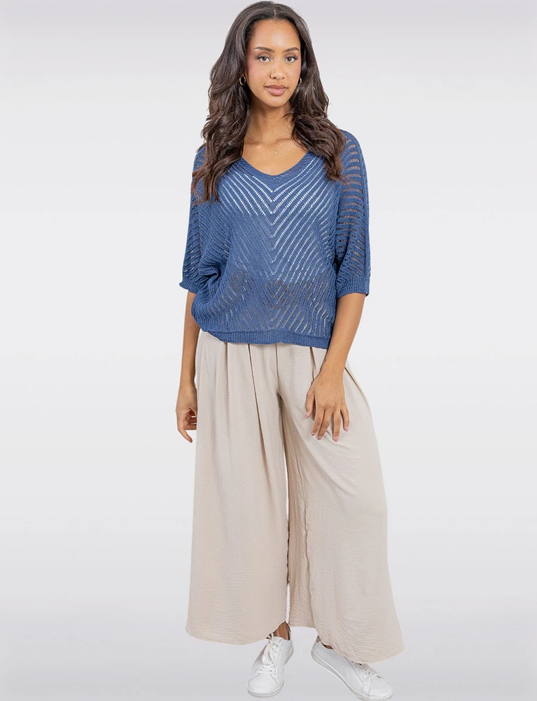 Chic Crinkle Flowy Wide Leg Pant With Elastic Waist Band By Froccella
