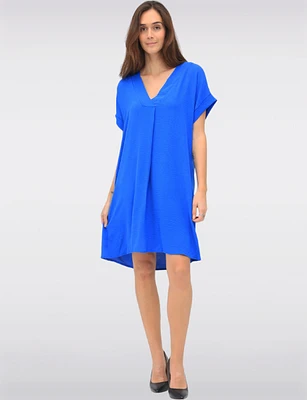 Elegant Flowy Solid Short Sleeve V-Neck Loose Fit Dress by Froccella