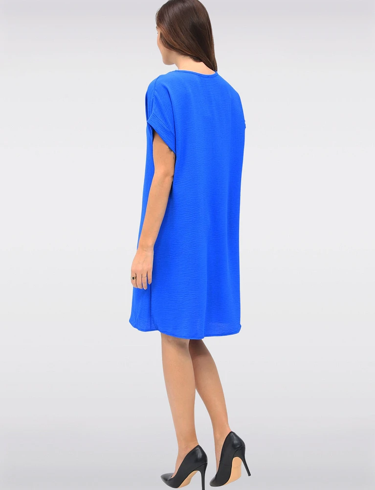 Elegant Flowy Solid Short Sleeve V-Neck Loose Fit Dress by Froccella