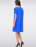 Elegant Flowy Solid Short Sleeve V-Neck Loose Fit Dress by Froccella
