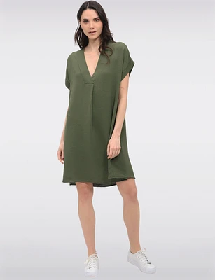 Elegant Flowy Solid Short Sleeve V-Neck Loose Fit Dress by Froccella