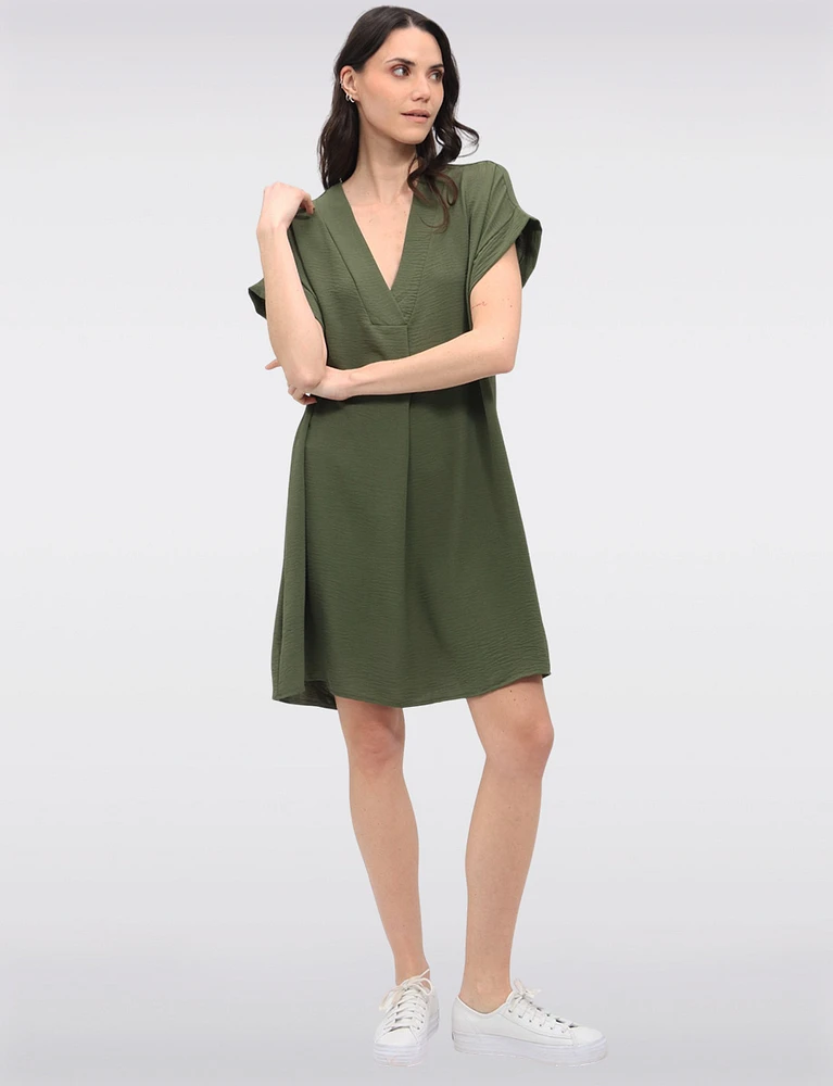 Elegant Flowy Solid Short Sleeve V-Neck Loose Fit Dress by Froccella