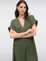 Elegant Flowy Solid Short Sleeve V-Neck Loose Fit Dress by Froccella