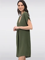 Elegant Flowy Solid Short Sleeve V-Neck Loose Fit Dress by Froccella