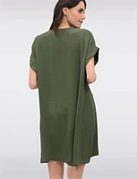 Elegant Flowy Solid Short Sleeve V-Neck Loose Fit Dress by Froccella