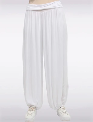 Solid Flowy Ruched Waist Band and Elastic Hem Balloon Pants by Froccella
