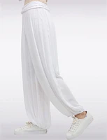 Solid Flowy Ruched Waist Band and Elastic Hem Balloon Pants by Froccella