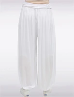 Solid Flowy Ruched Waist Band and Elastic Hem Balloon Pants by Froccella
