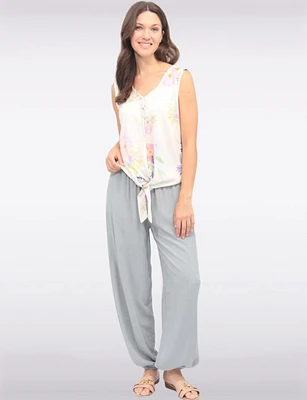 Solid Flowy Ruched Waist Band and Elastic Hem Balloon Pants by Froccella