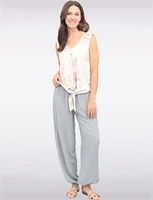 Solid Flowy Ruched Waist Band and Elastic Hem Balloon Pants by Froccella