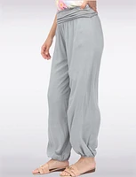 Solid Flowy Ruched Waist Band and Elastic Hem Balloon Pants by Froccella