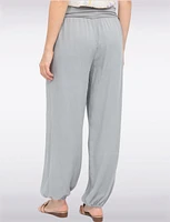Solid Flowy Ruched Waist Band and Elastic Hem Balloon Pants by Froccella