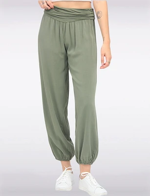 Solid Flowy Ruched Waist Band and Elastic Hem Balloon Pants by Froccella
