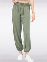Solid Flowy Ruched Waist Band and Elastic Hem Balloon Pants by Froccella