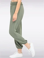 Solid Flowy Ruched Waist Band and Elastic Hem Balloon Pants by Froccella