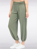 Solid Flowy Ruched Waist Band and Elastic Hem Balloon Pants by Froccella