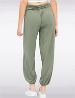 Solid Flowy Ruched Waist Band and Elastic Hem Balloon Pants by Froccella