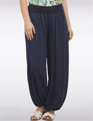 Solid Flowy Ruched Waist Band and Elastic Hem Balloon Pants by Froccella
